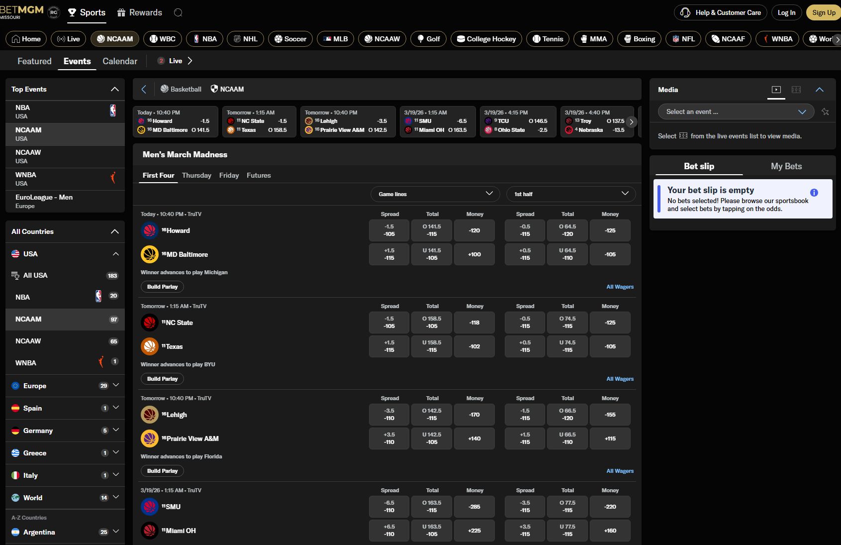 betmgm march madness betting