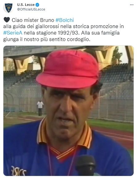 Bruno Bolchi died Lecce tweet