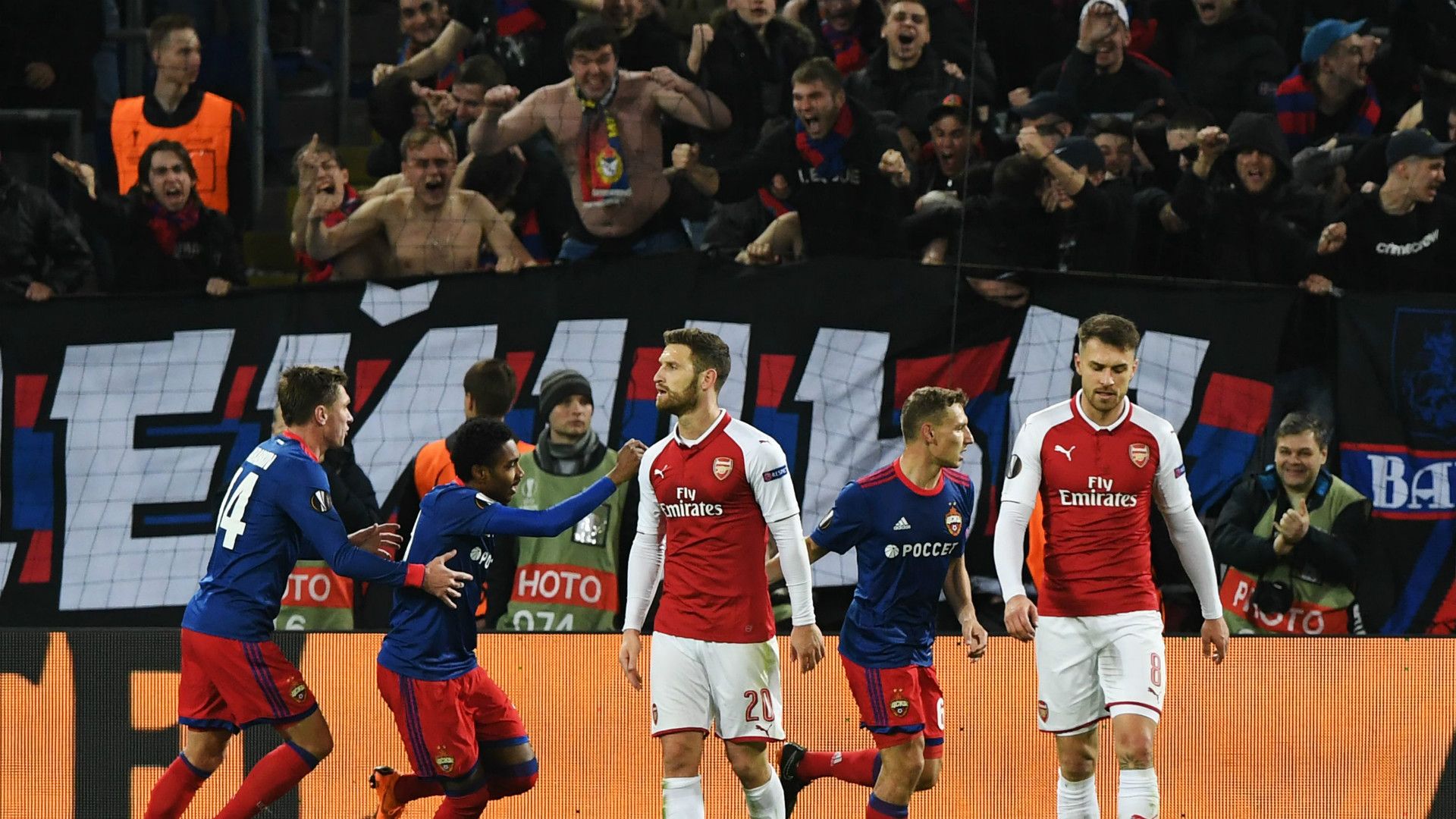 CSKA Moscow celebrate Arsenal