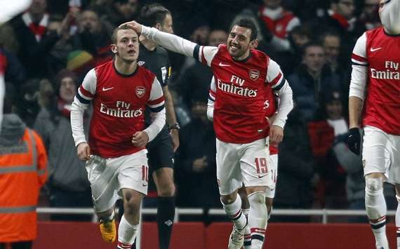 FA Cup, Arsenal v Swansea City, Jack Wilshere (L), Santi Cazorla (R)