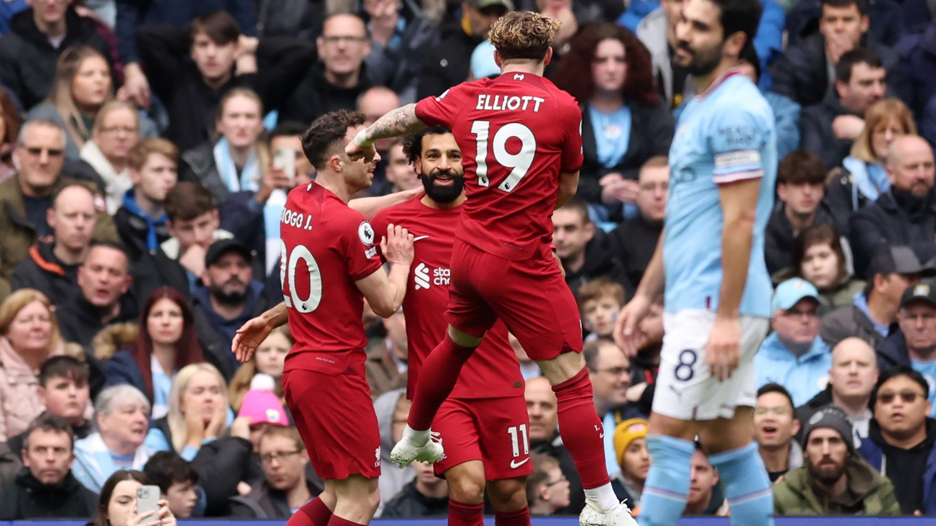 Mohamed Salah scores for Liverpool against Manchester City