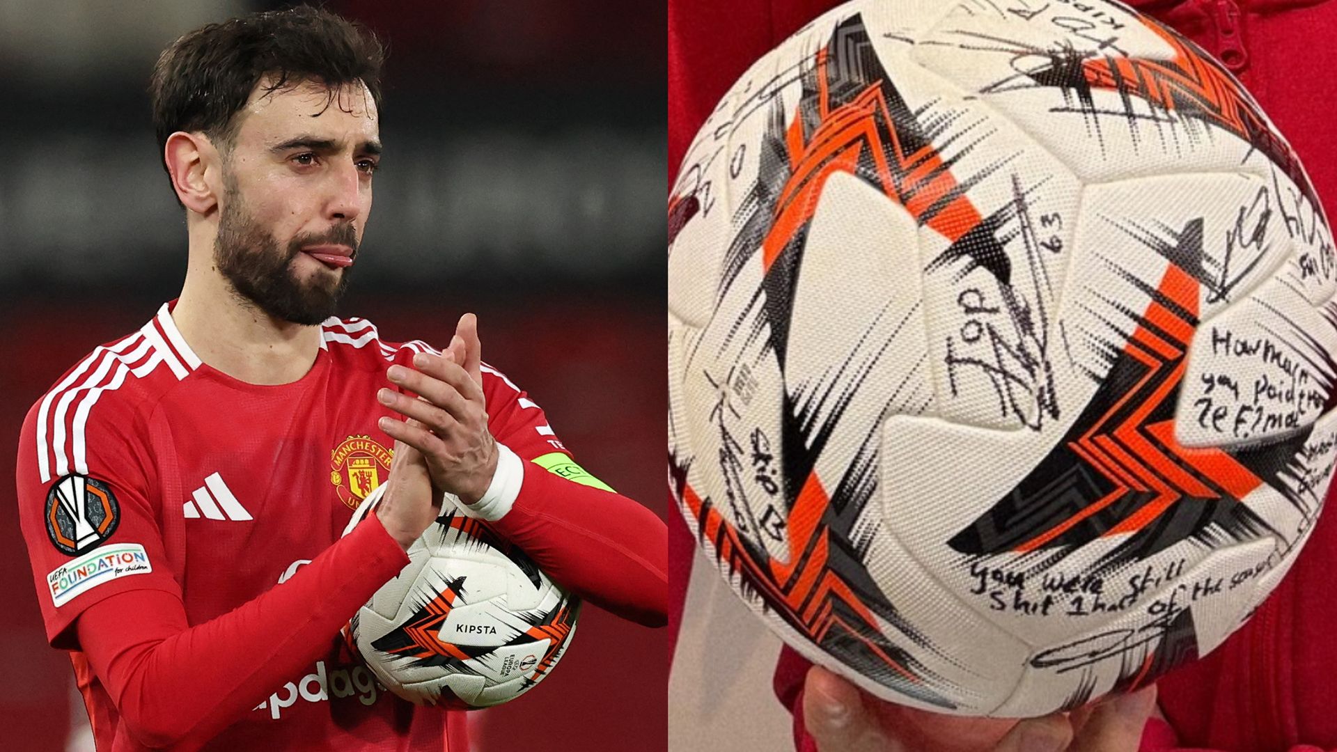 Bruno Fernandes paid ref match ball Manchester United Europa League 2024-25