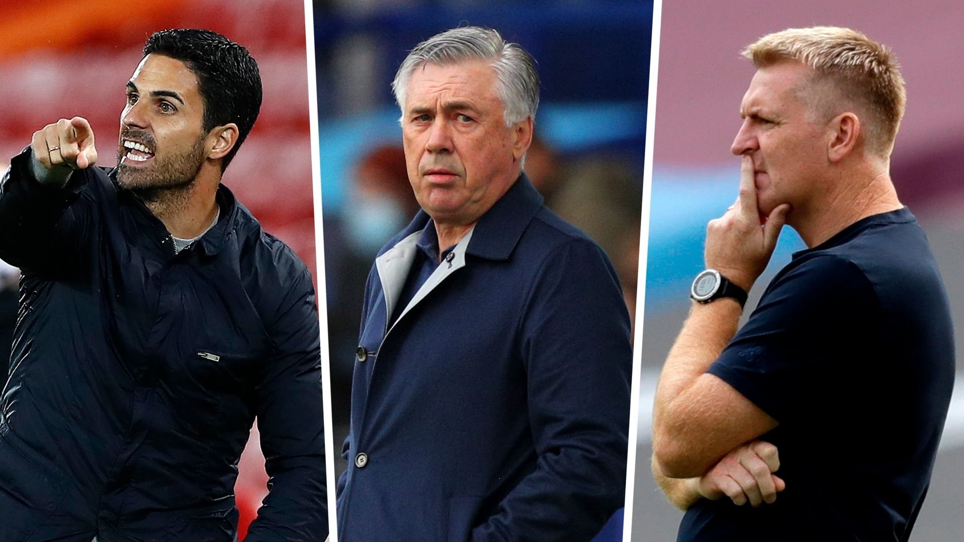 Mikel Arteta Carlo Ancelotti Dean Smith Arsenal Everton Aston Villa GFX