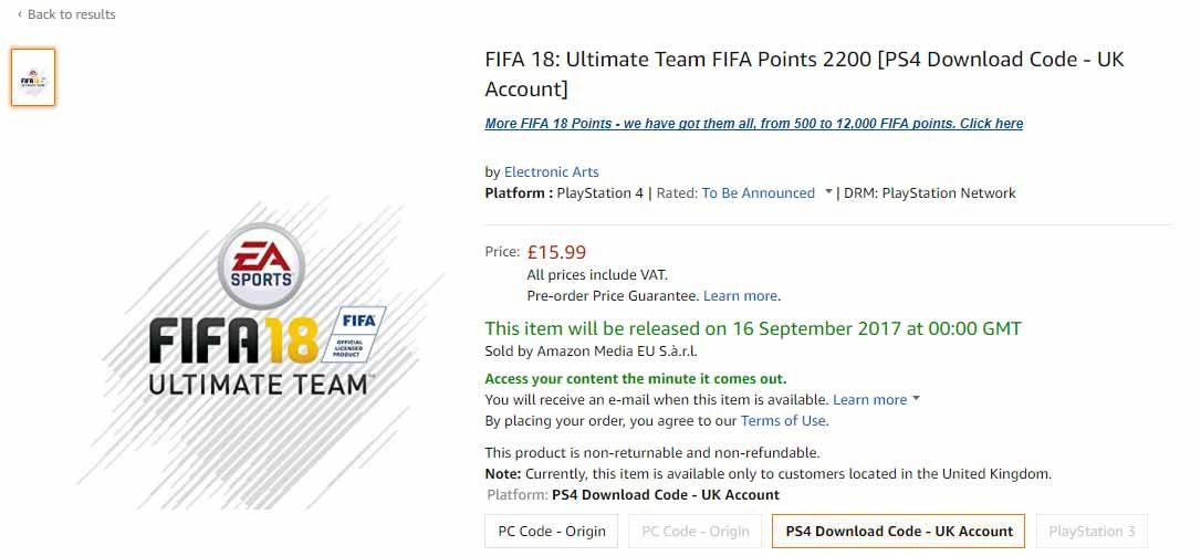 FIFA 18 Points Amazon