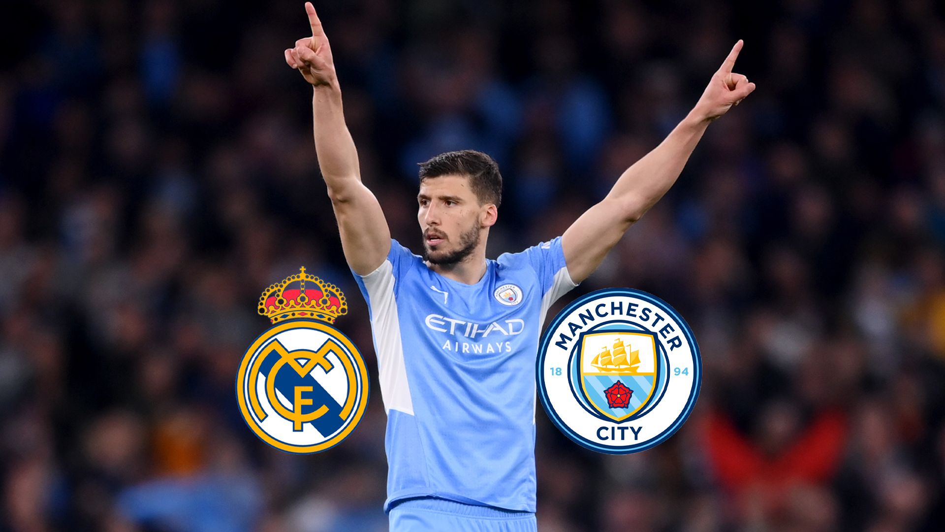 Real Madrid Manchester City Champions League Halbfinale Ruben Dias jubelt mit zwei erhobenen Armen 2021 2022
