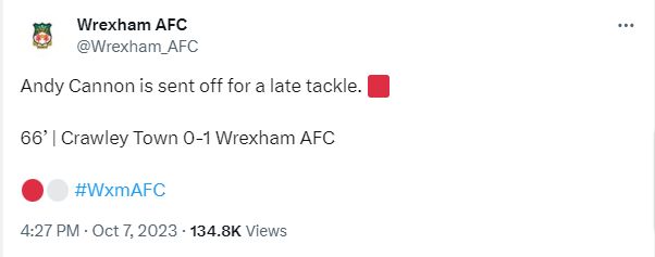 Wrexham red card tweet (embed only)