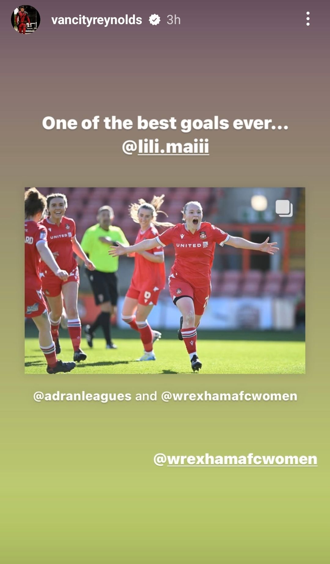 Ryan Reynolds Lili Jones Wrexham goal