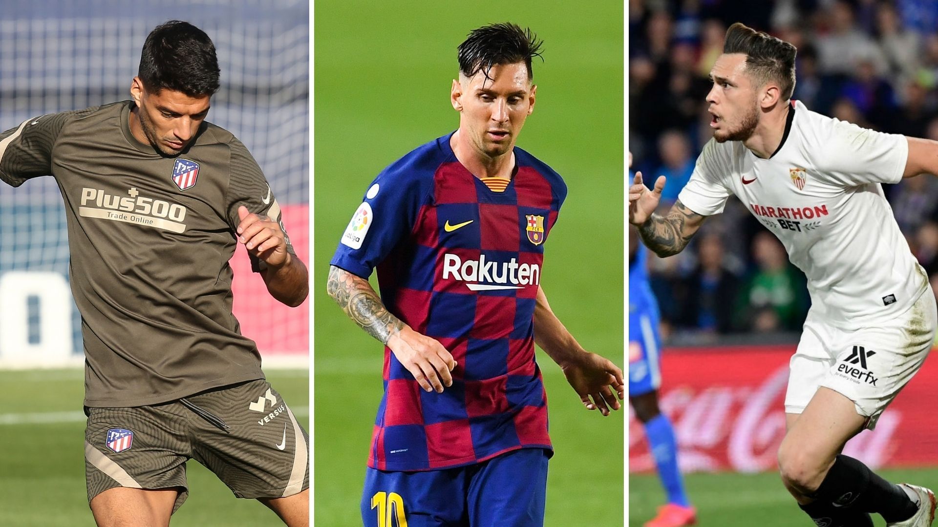 Suárez, Messi y Ocampos (Atlético de Madrid, Barcelona y Sevilla)