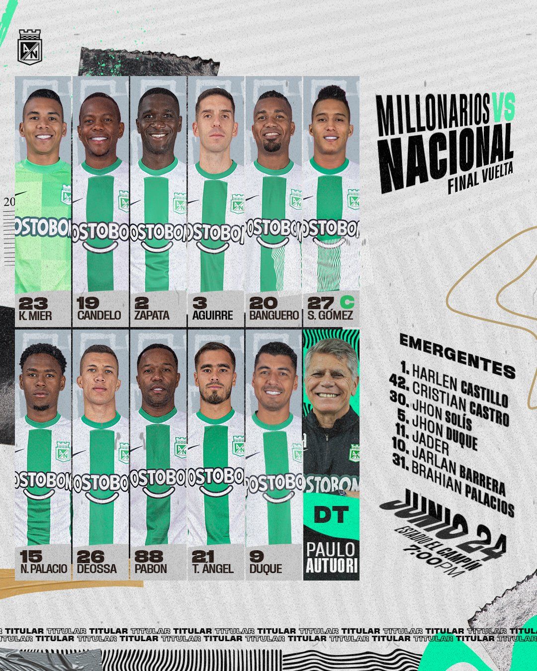 Nómina Atlético Nacional Fecha 28 Liga BetPlay 2023