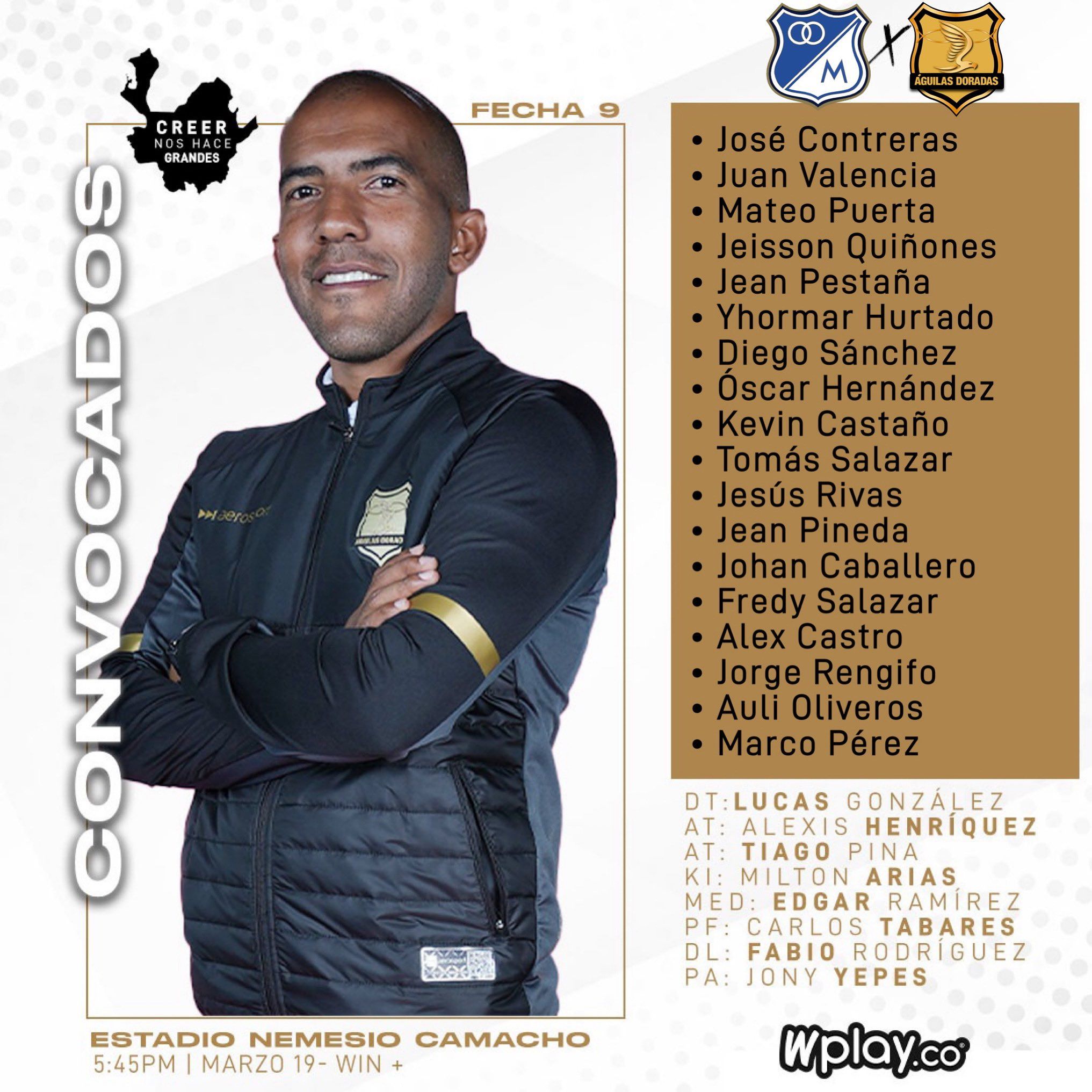 Convocados Águilas Doradas Fecha 9 Liga BetPlay 2023 I