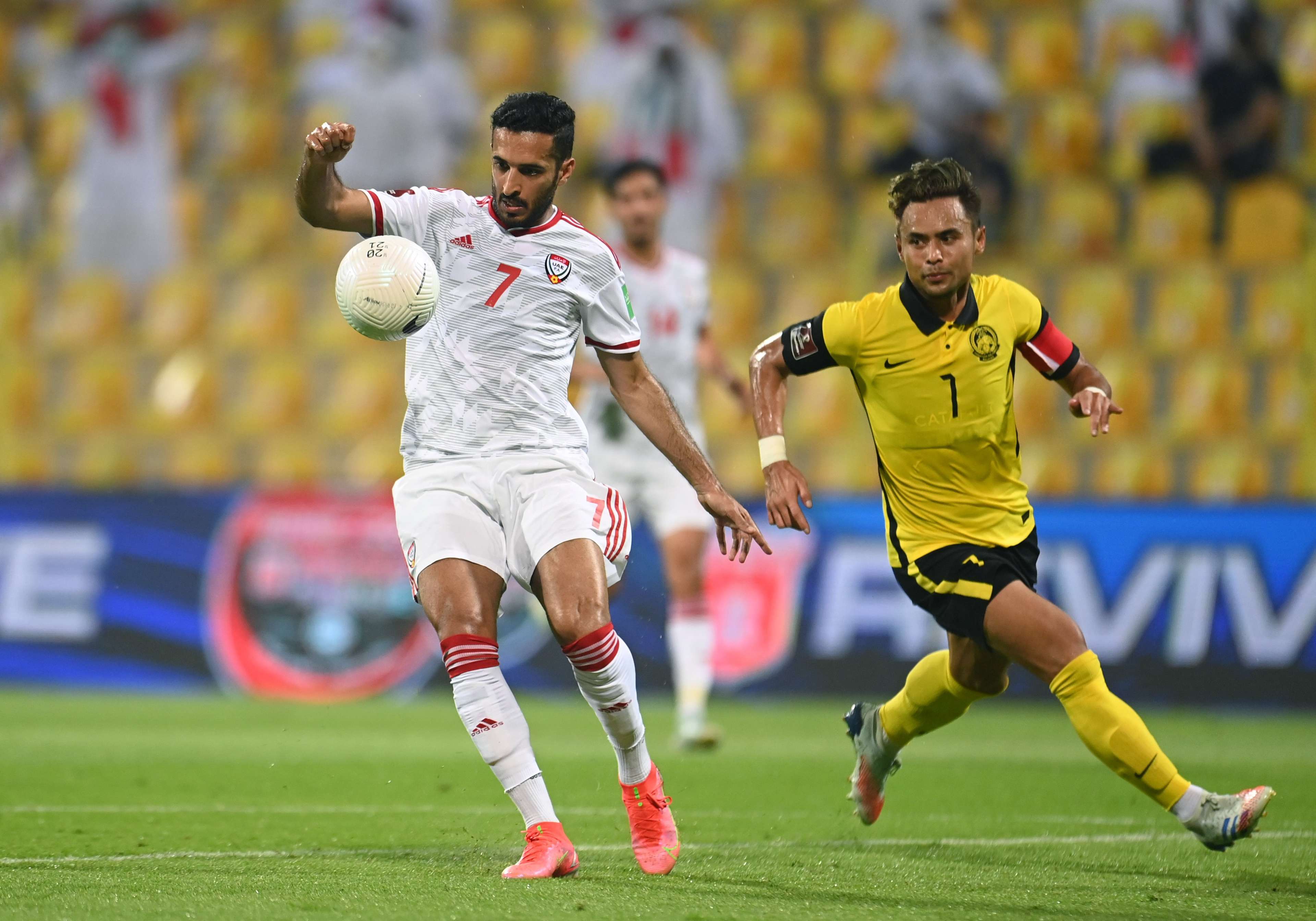 UAE's Ali Mabkhout in action against Malaysia