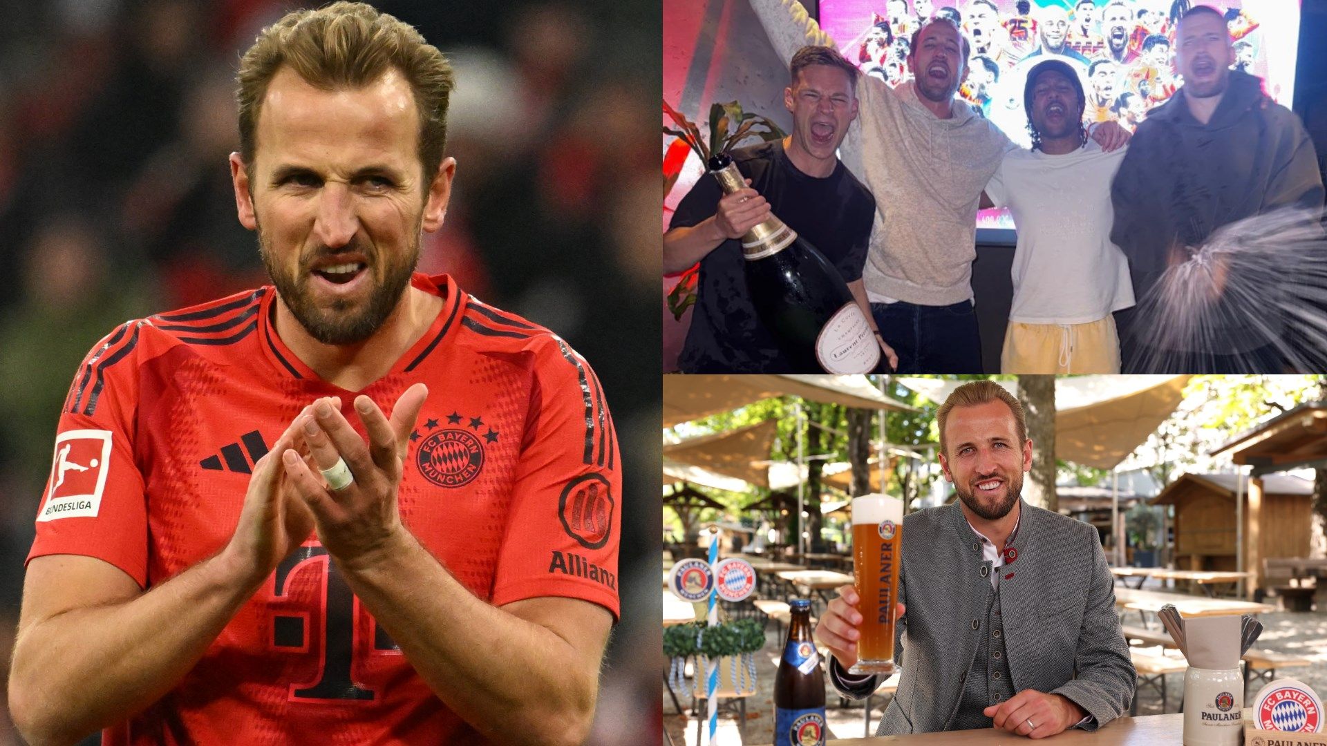 VIDEO: Beers start flowing for Harry Kane as he leads Bayern Munich team-mates in rendition of 'We Are The Champions' after lifting trophy curse with Bundesliga title triumph | Goal.com UK