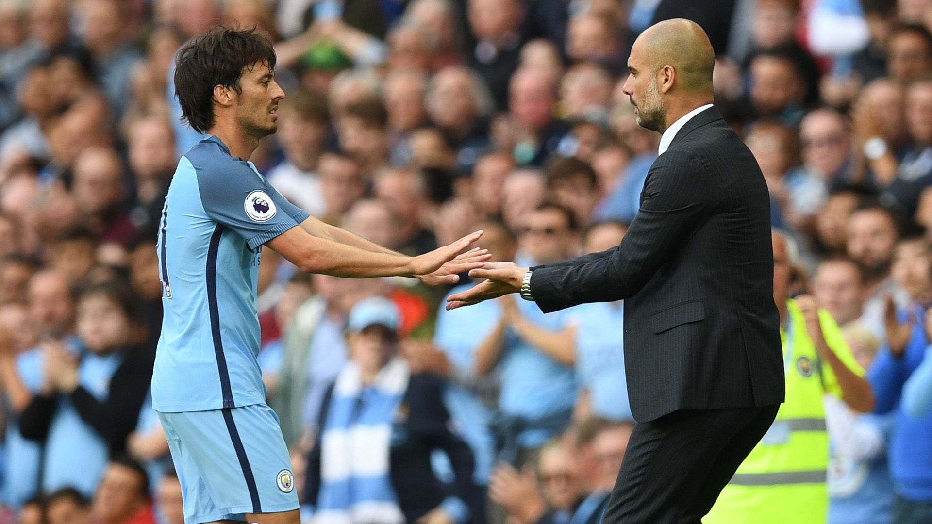 david silva pep guardiola manchester city premier league 081316