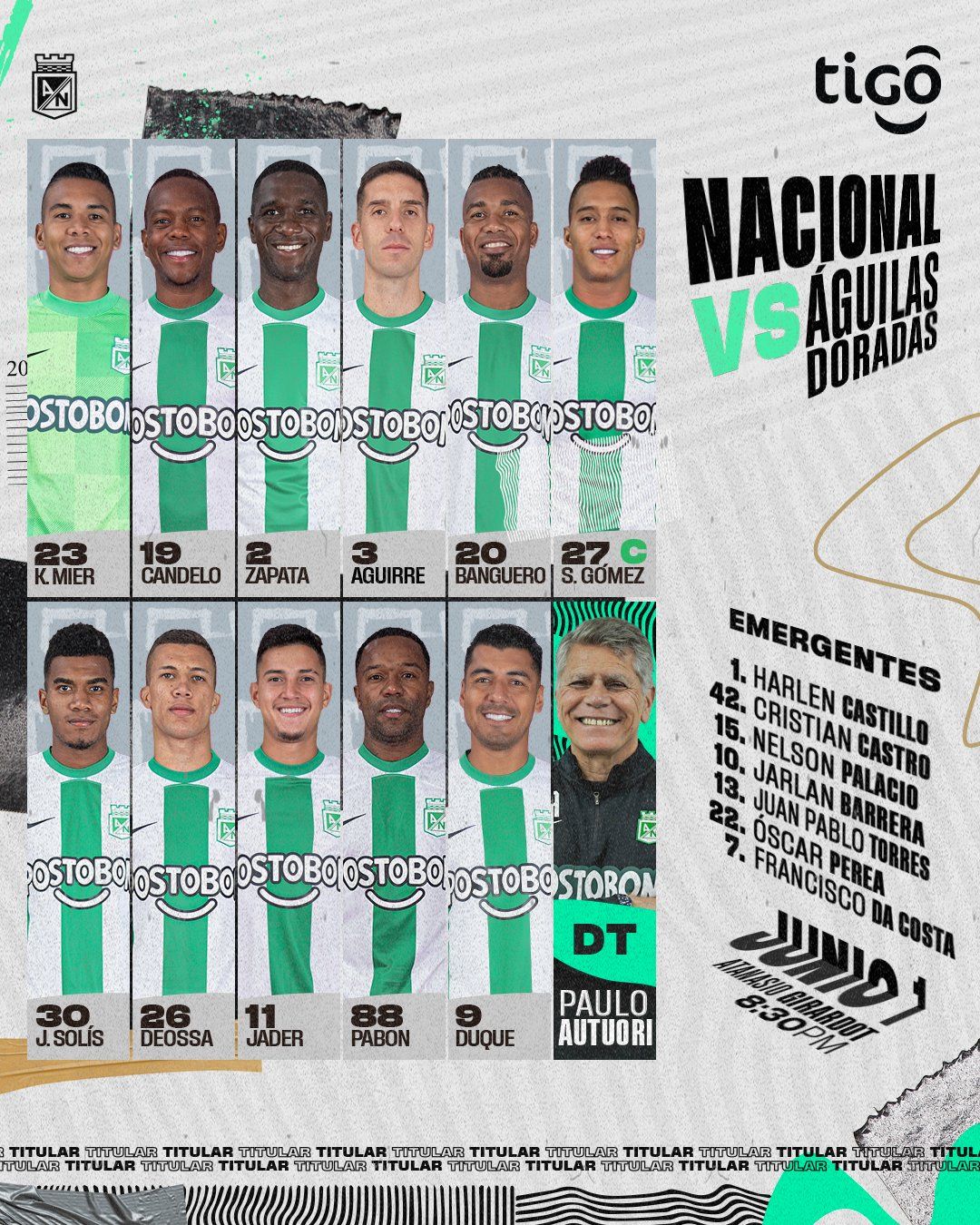 Nómina Atlético Nacional Águilas Doradas Liga BetPlay 2023 