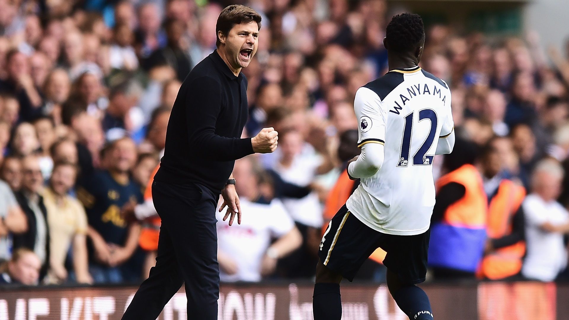 Mauricio Pochettino and Victor Wanyama of Tottenham