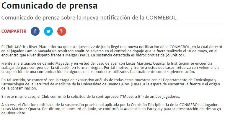Comunicado prensa River