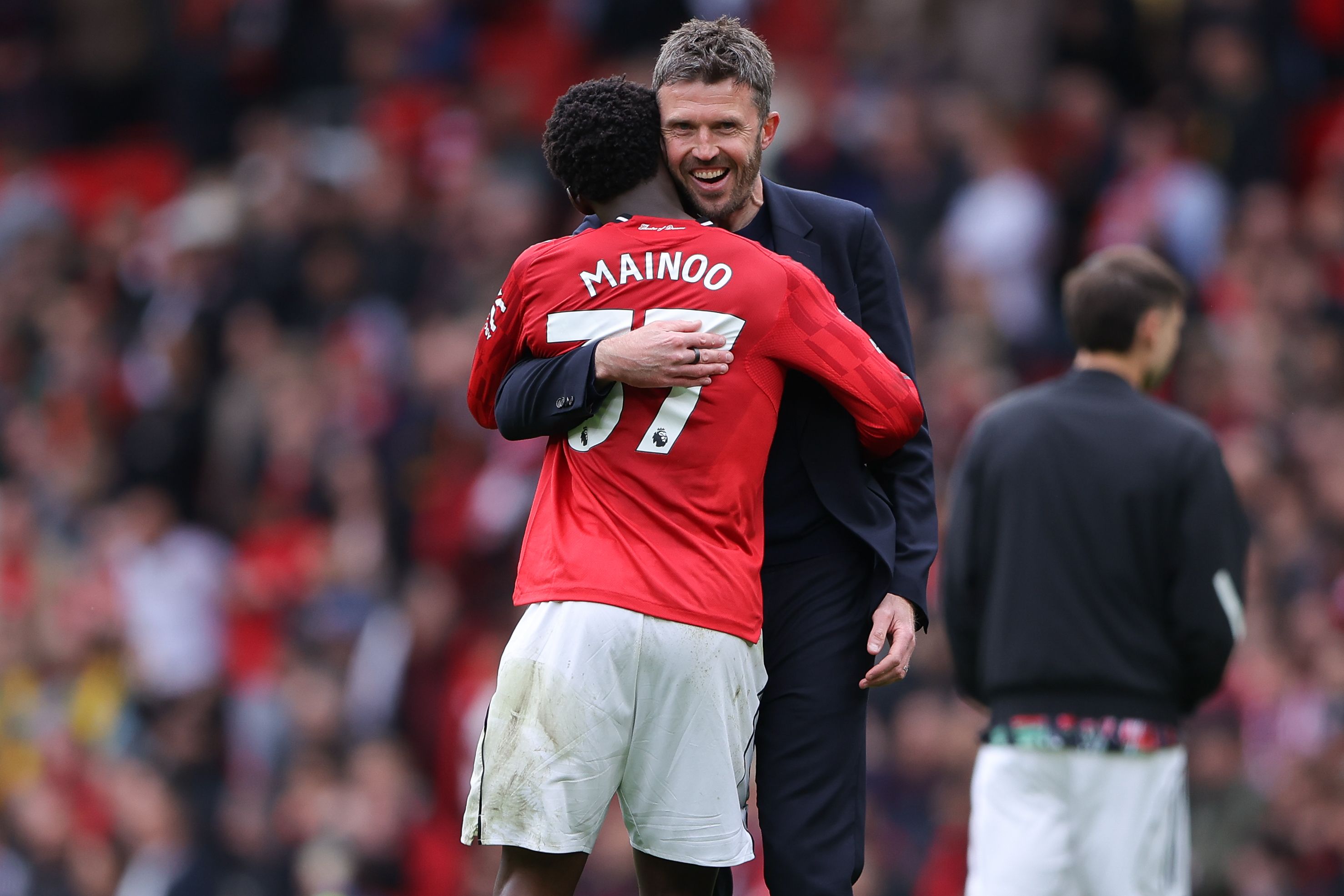 Kobbie Mainoo Michael Carrick - Manchester United v Liverpool - Premier League