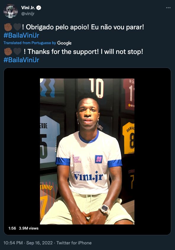 Vinicius Jr. Tweet video translation