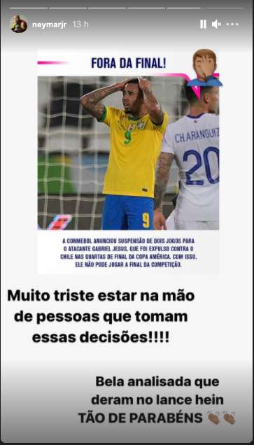 Neymar story sobre Gabriel Jesus