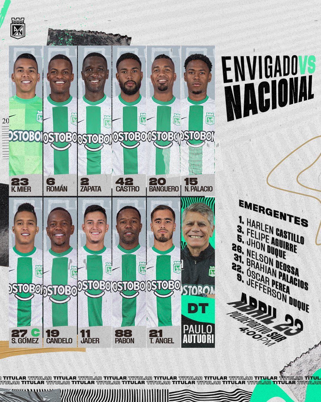 Nómina Atlético Nacional Envigado Liga BetPlay 2023 I