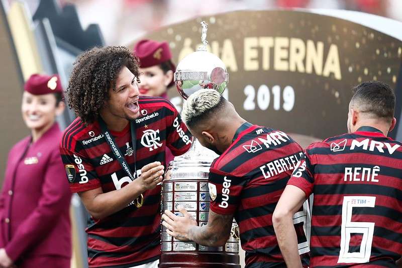 Jogadores do Flamengo comemoram a conquista da Copa Conmebol Libertadores