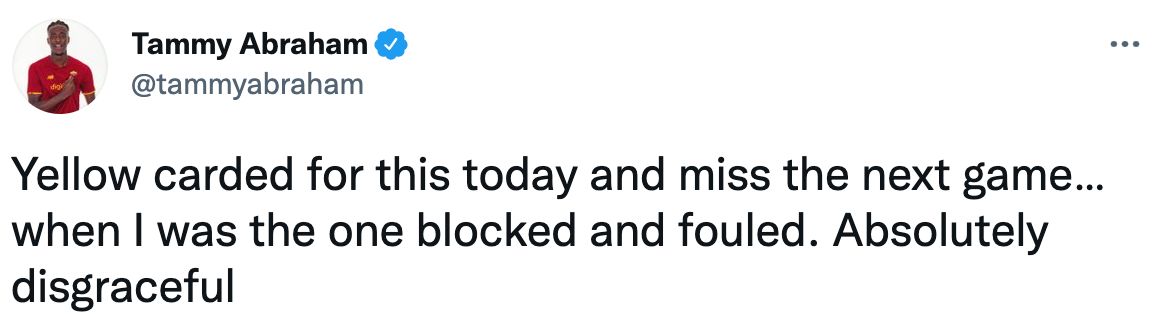 Tammy Abraham twitter yellow card