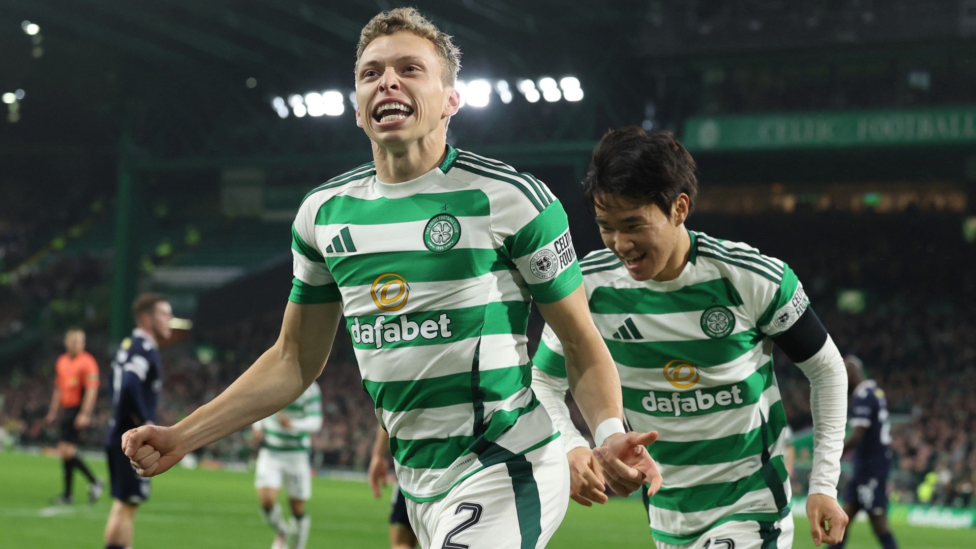 Alastair Johnston of Celtic celebrates after scoring 