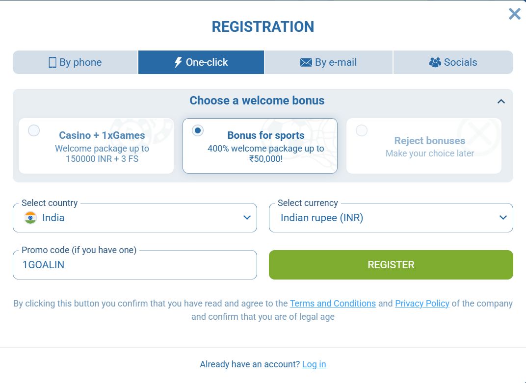 1xbet Registration