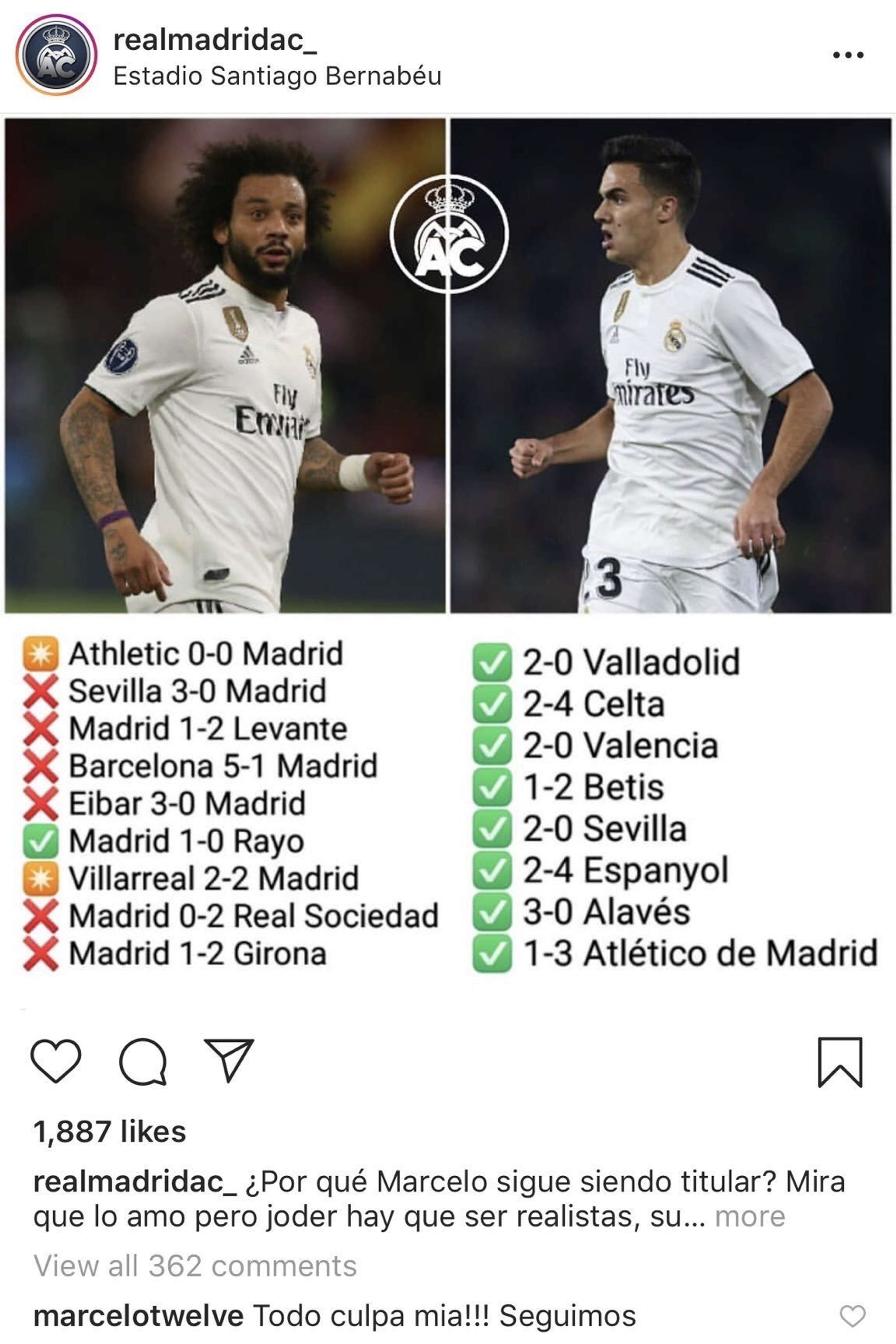 Marcelo respuesta en Instagram