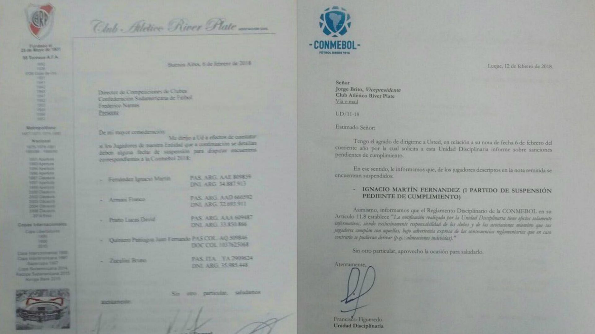 Cartas River Conmebol Zuculini