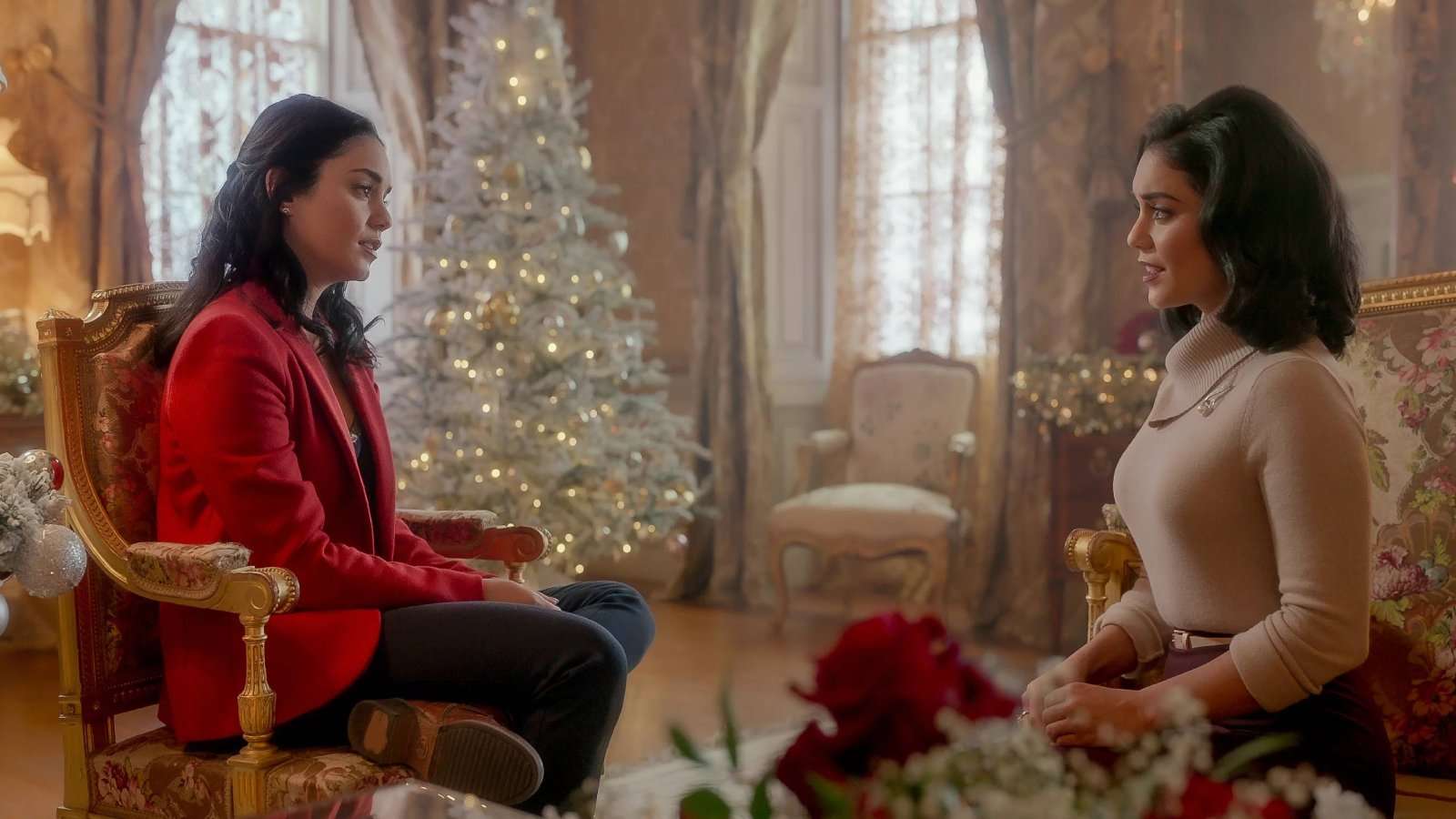 Vanessa Hudgens meets an identical copy of herself, in The Princess Switch.