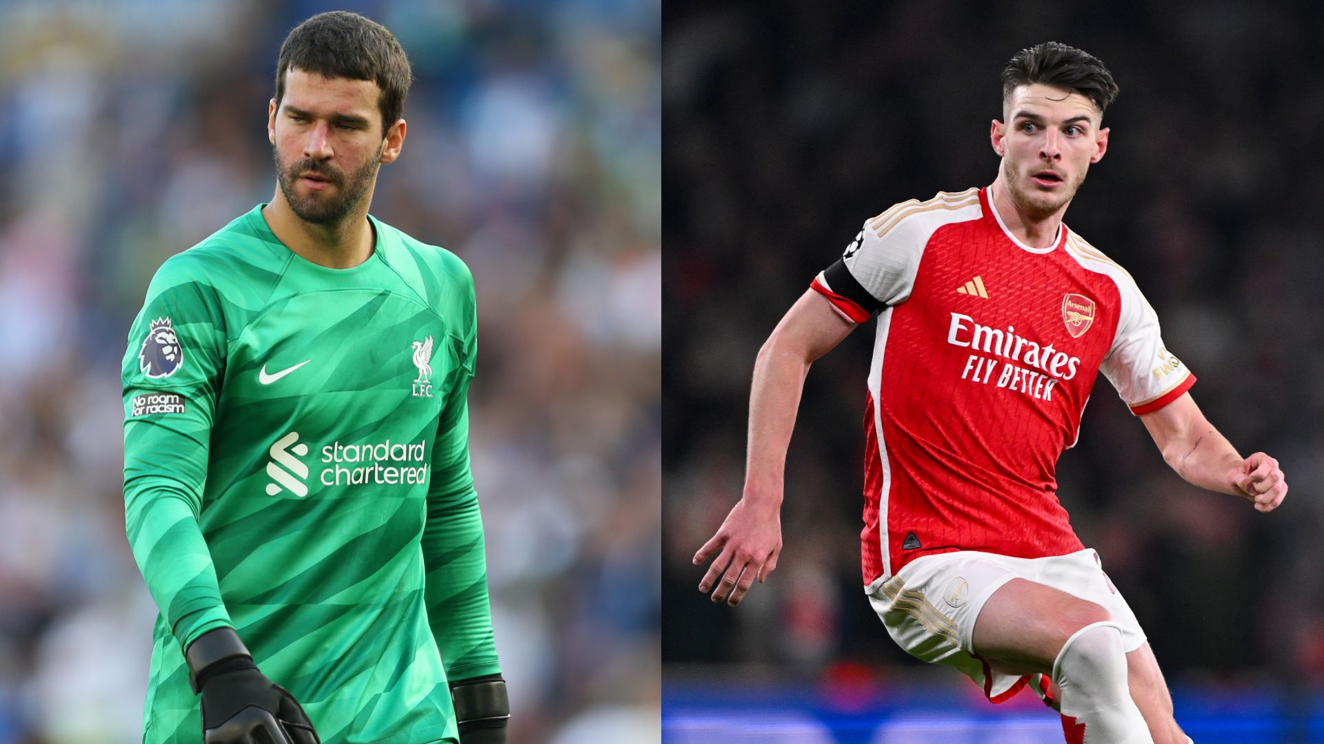 Jamie Carragher suggested Arsenal and Liverpool would benefit from swapping Alisson Becker and Declan Rice
