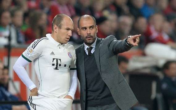ARJEN ROBBEN JOSEP GUARDIOLA LEVERKUSEN BAYERN BUNDESLIGA 10052013