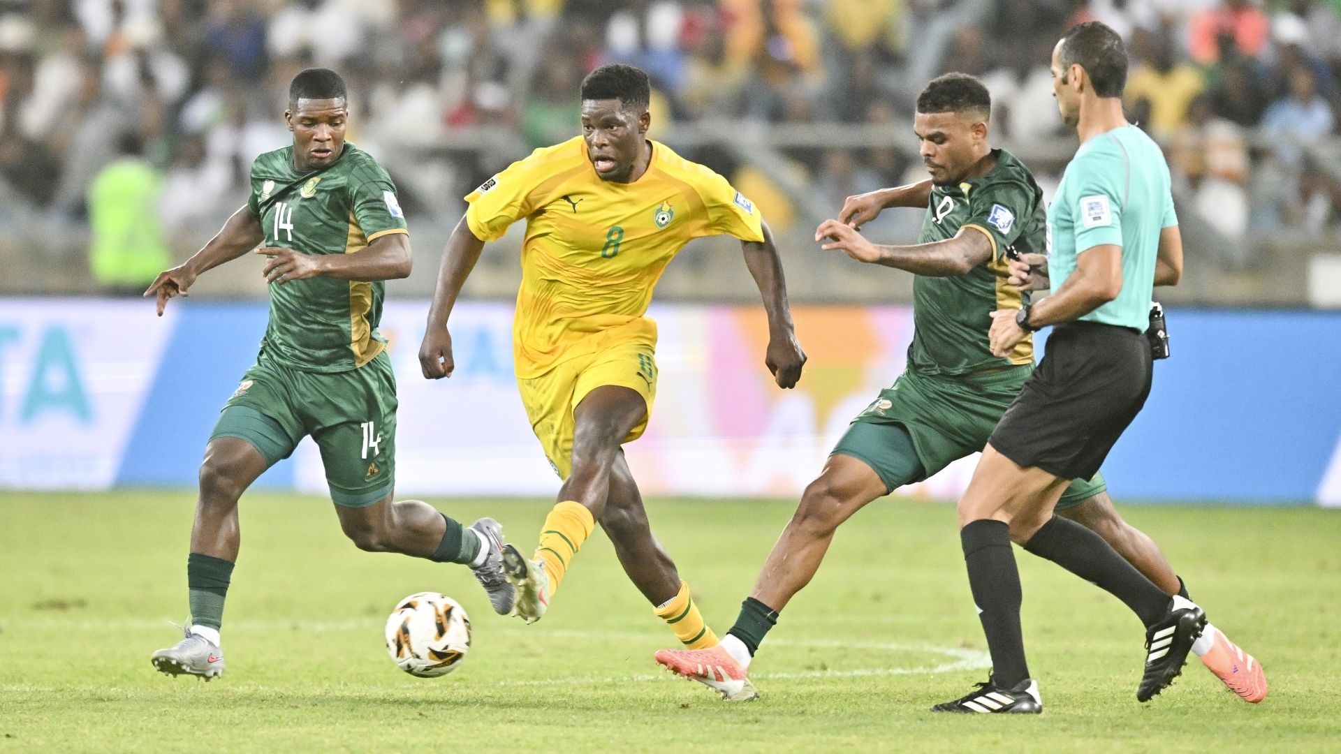 Mbekezeli Mbokazi, Lyle Foster and Marshall Munetsi, South Africa vs Zimbabwe