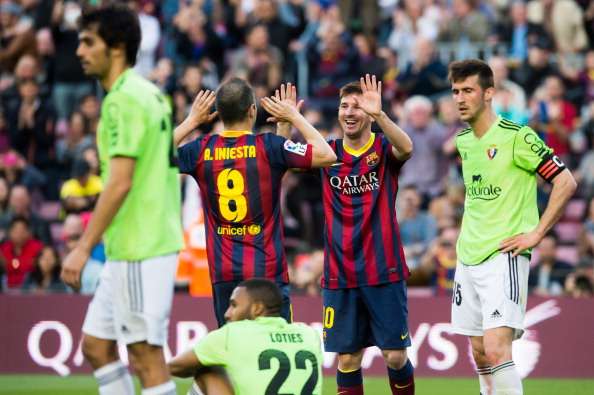 ANDRES INIESTA LIONEL MESSI BARCELONA OSASUNA LIGA BBVA 03162014