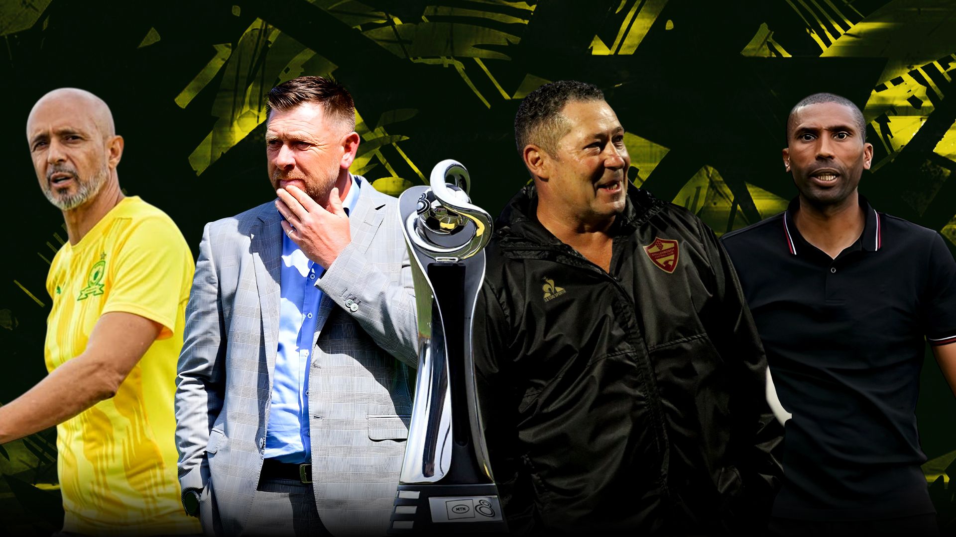 Abdeslam Ouaddou (Orlando Pirates), Eric Tinkler (Sekhukhune United), Steve Barker (Stellenbosch) and Miguel Cardoso (Mamelodi Sundowns 16-9