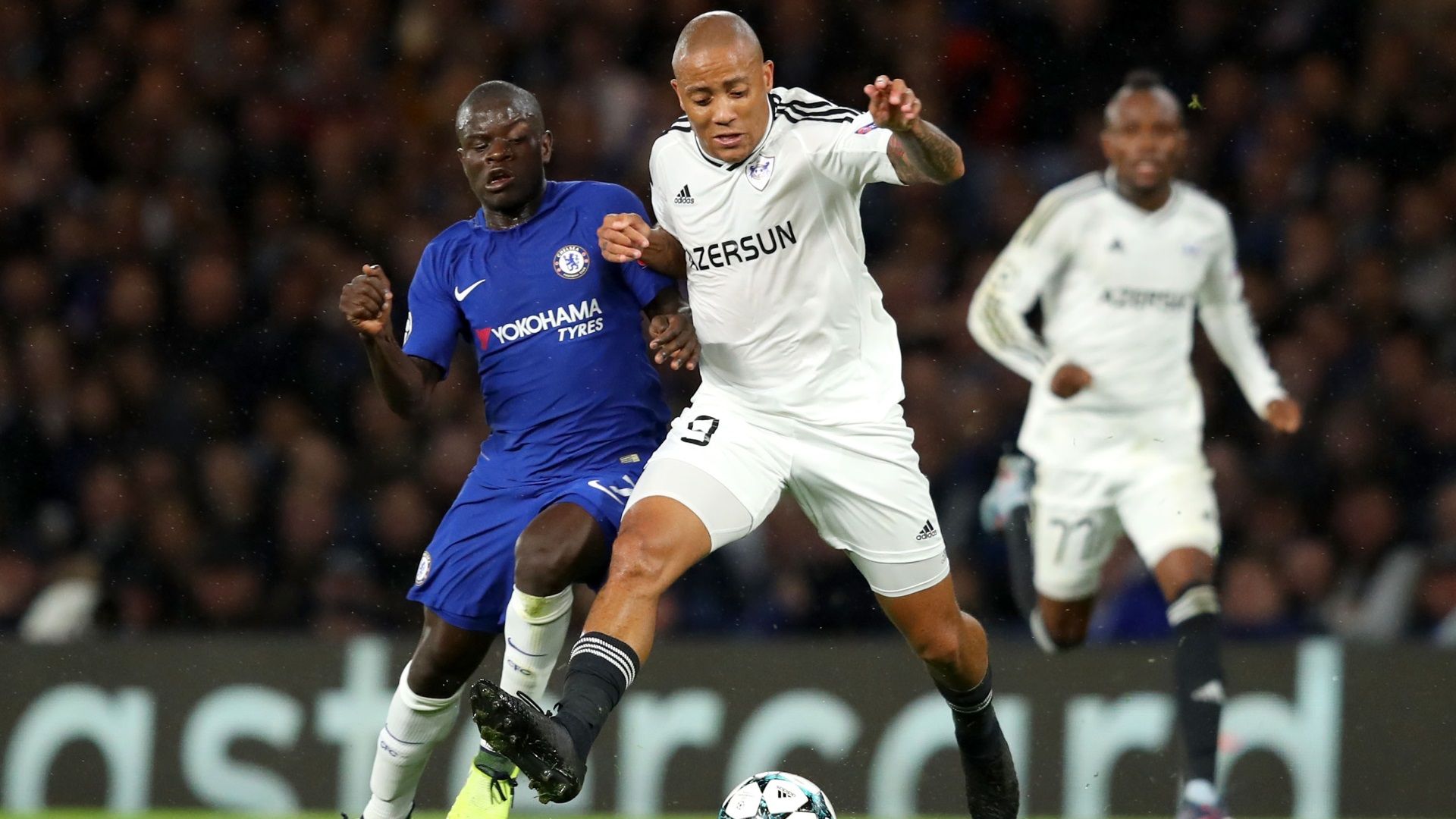 N'Golo Kante of Chelsea, Dino Ndlovu of Qarabag