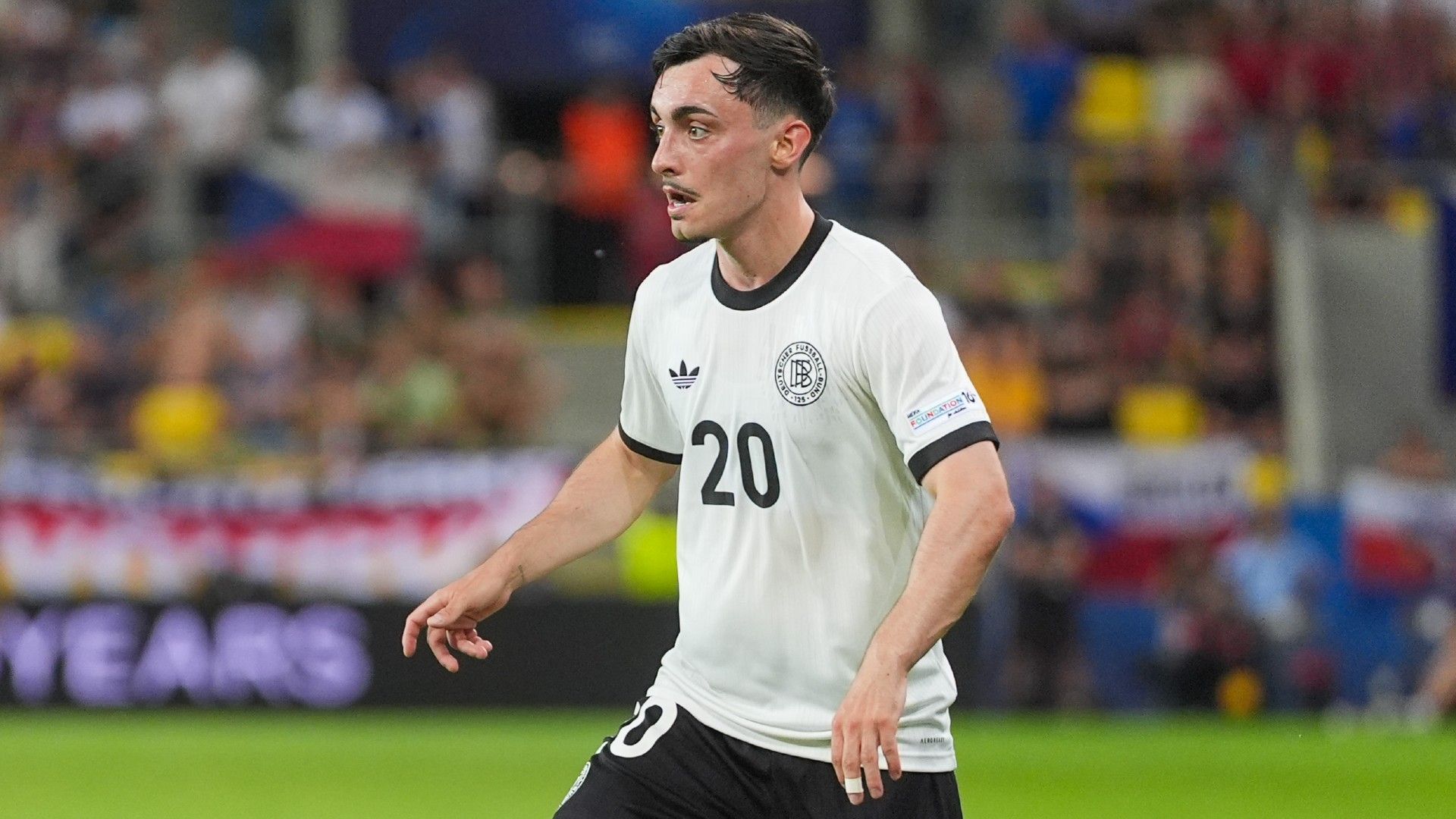 Paul Nebel of U21 Germany controls the ball