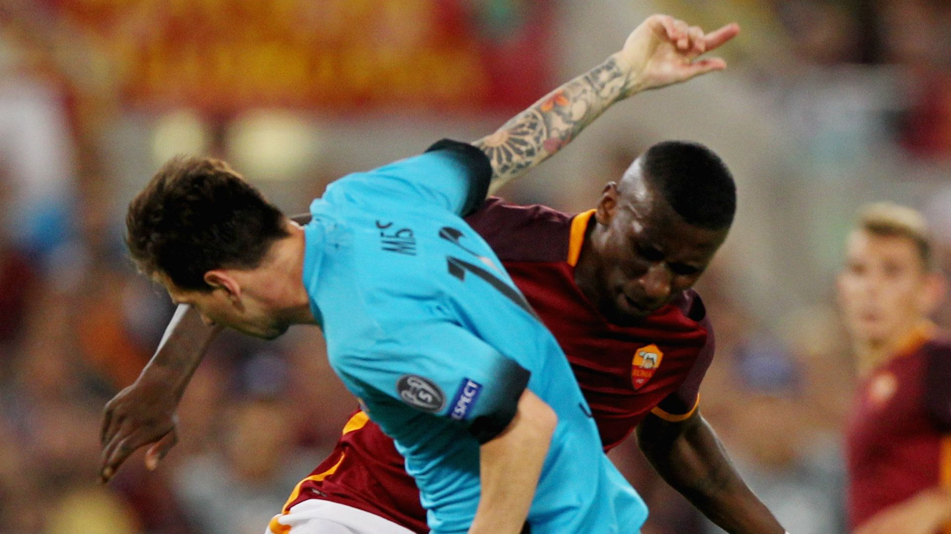 Antonio Rudiger, Lionel Messi, Roma vs Barcelona, Champions League 2015