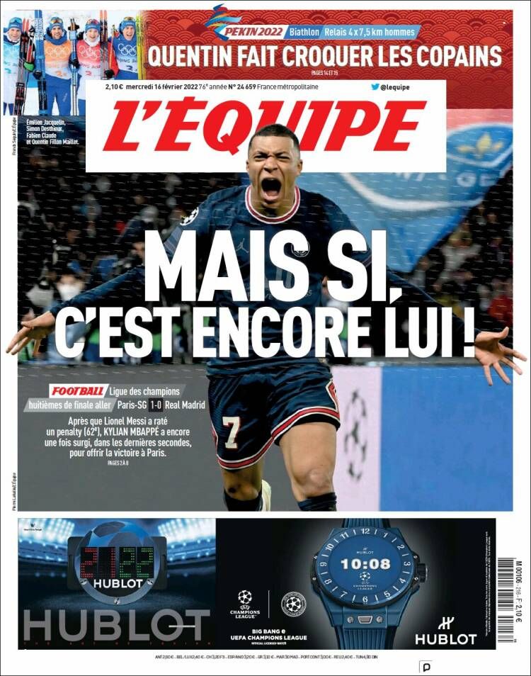 L'Equipe Mbappé PSG-Real Madrid
