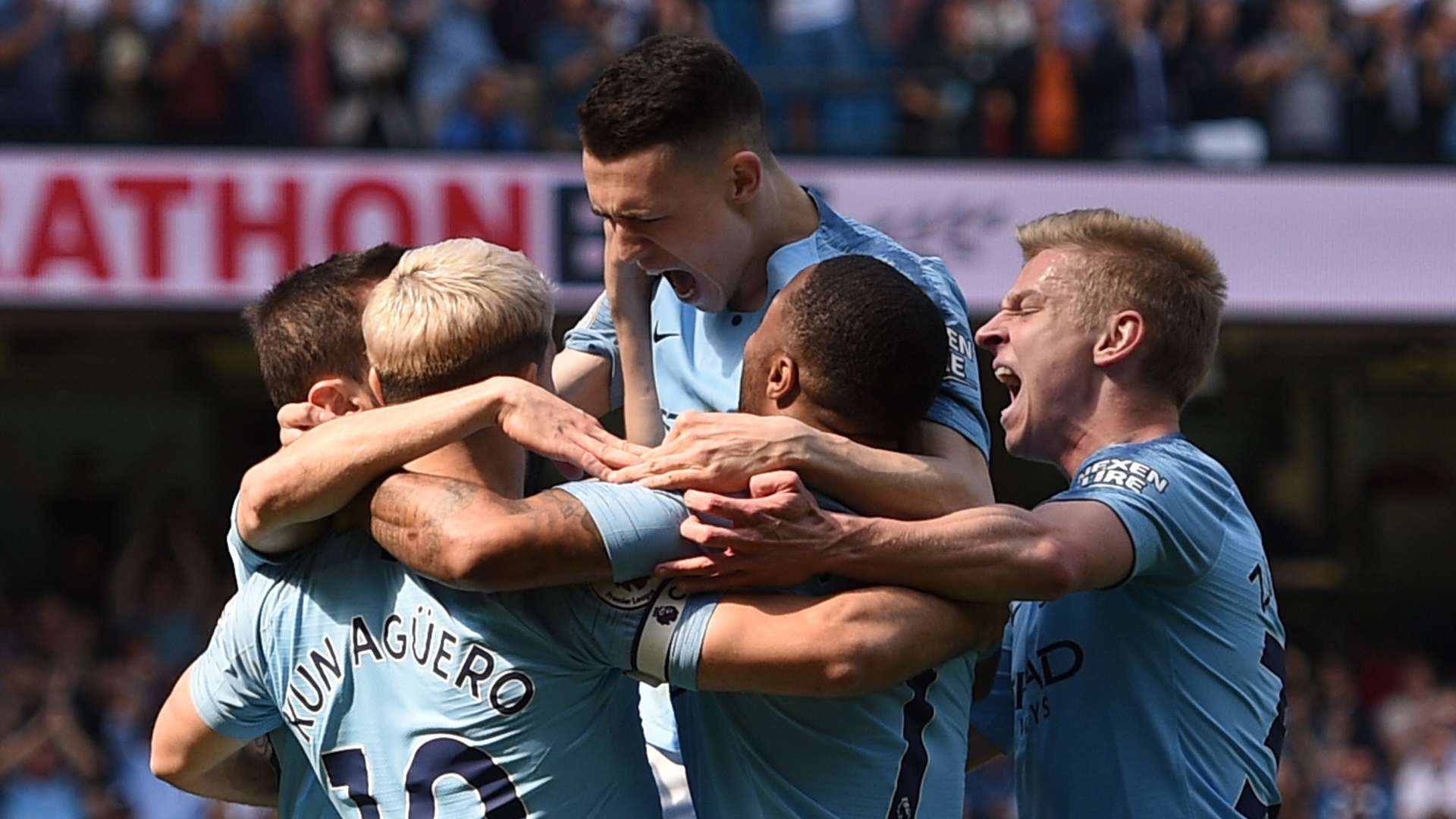 Man City celebrate Phil Foden's first Premier League goal