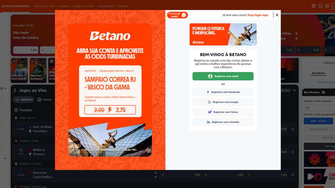 Formulario de cadastro código de indicação Betano