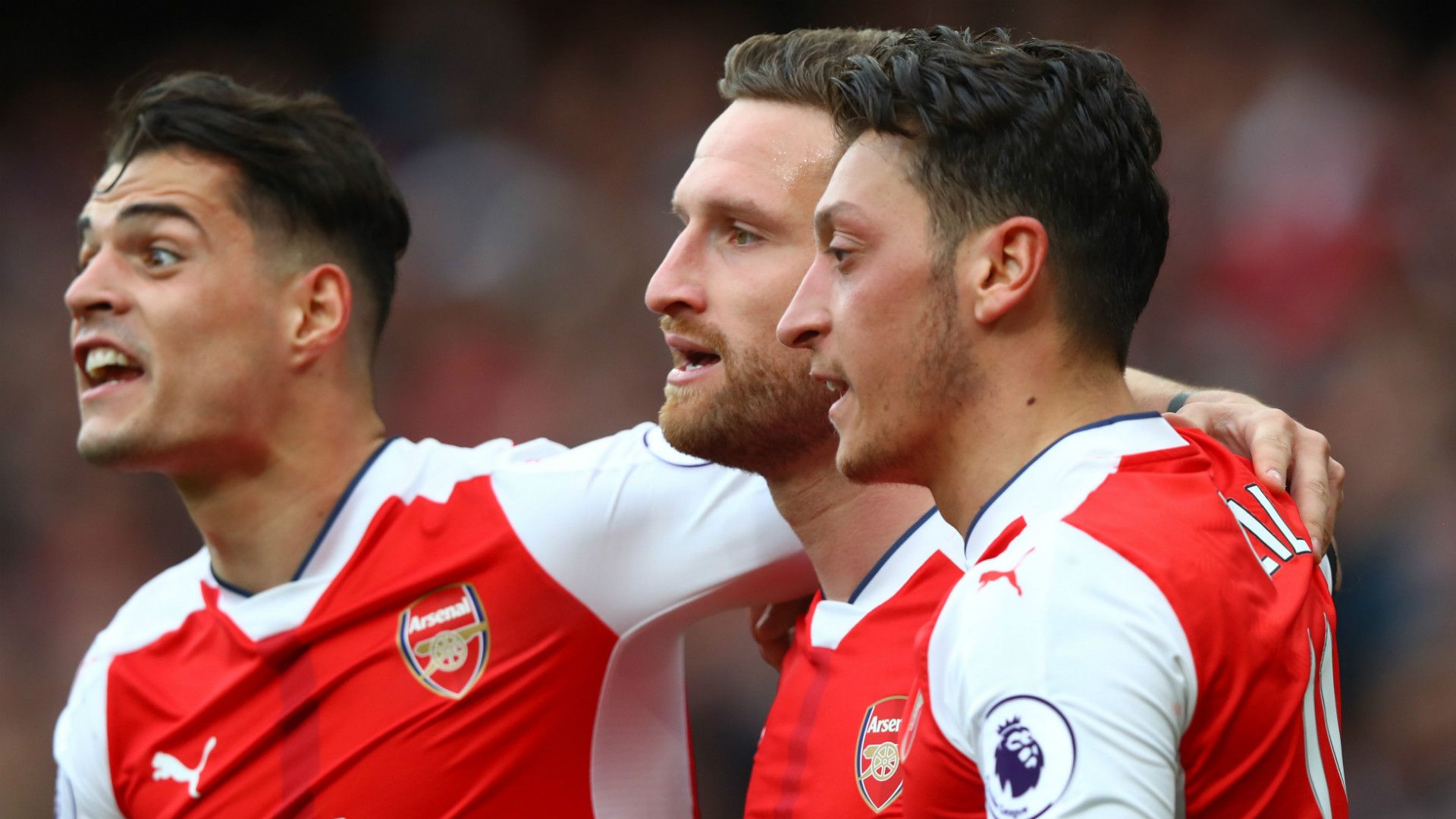 Mesut Ozil Shkodran Mustafi Granit Xhaka Arsenal Manchester City Premier League 02042017