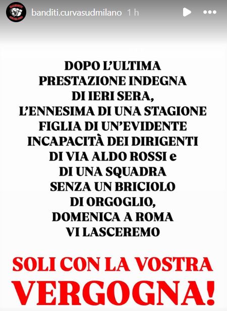 Curva Sud Milan Instagram Story 15052025