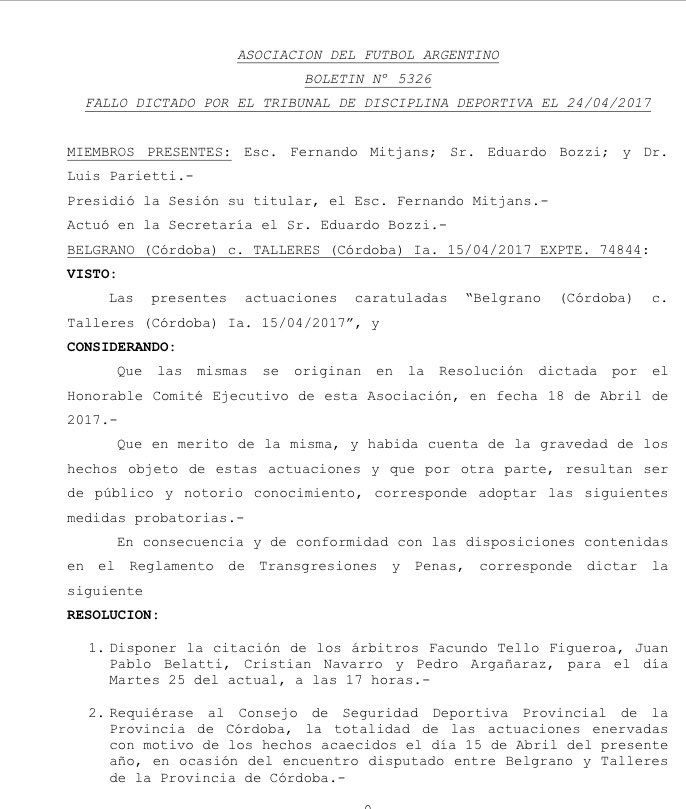 Tribunal de Disciplina de AFA Sancion Belgrano 24042017