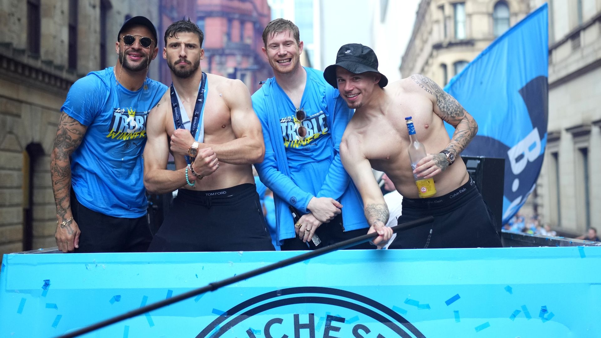 Manchester City celebrating Treble