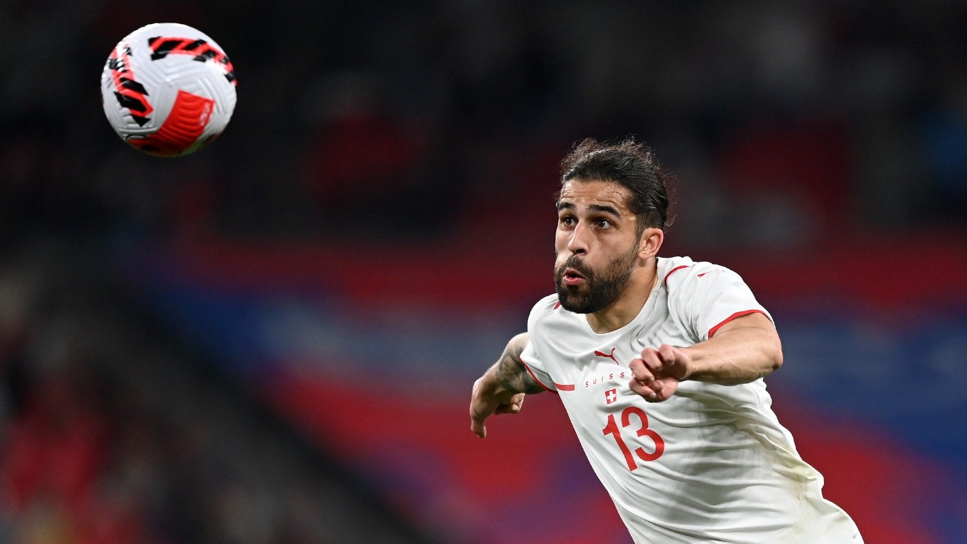 Ricardo Rodriguez of Switzerland fires in a shot 