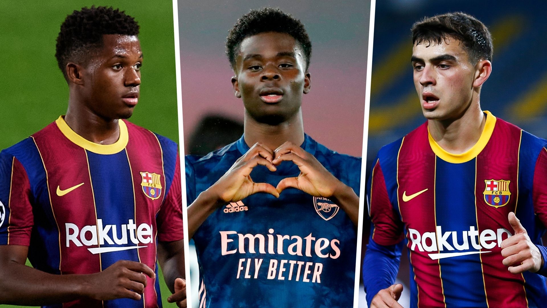 Bukayo Saka Ansu Fati Pedri Arsenal Barcelona GFX