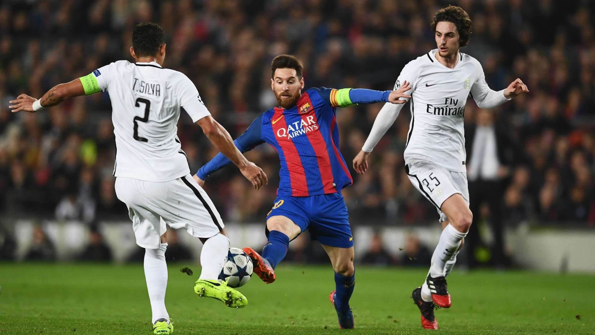 Messi, Thiago Silva and Adrien Rabiot Barcelona x PSG 08032017
