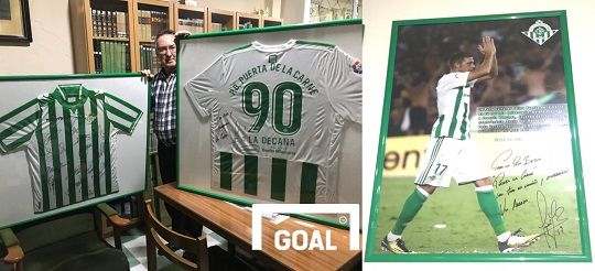 레알 베티스 페냐가 보관하고 있는 기념품(좌)과 살아있는 전설 호아킨 사진(우). 사진=이하영 기자